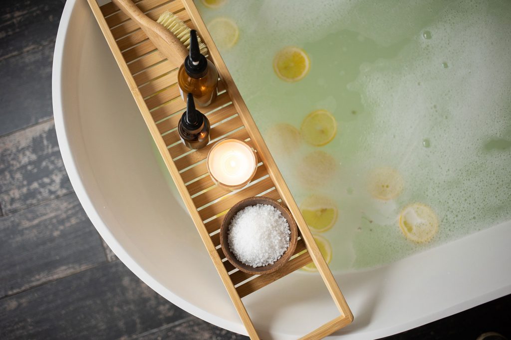 Bathtub with salts and oils
