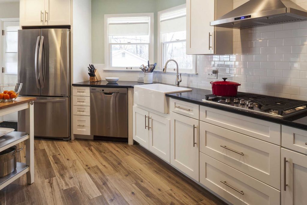 Engineered wood floor in a kitchen