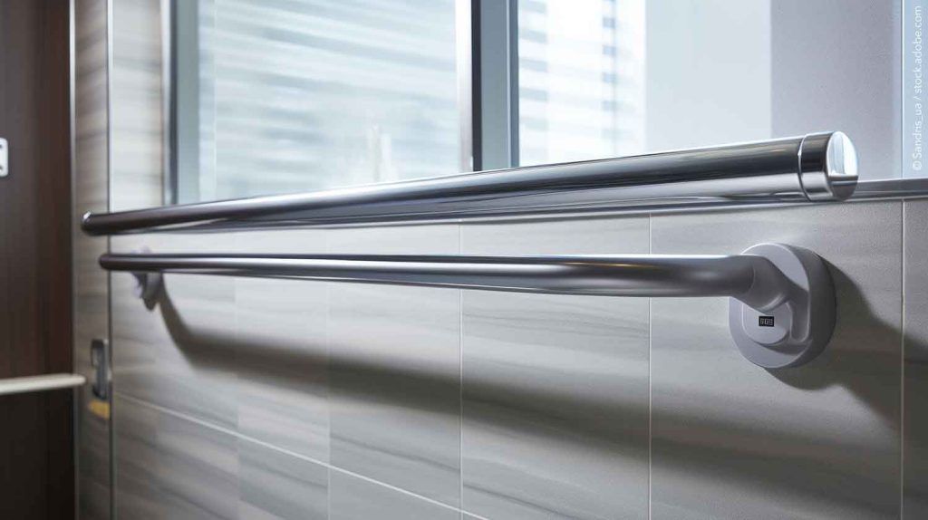 Grab bars in the bathroom improve safety for the elderly and those at risk of slipping or falling.