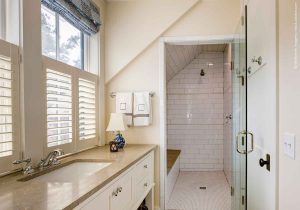 Bathroom interior with beautiful tile wheelchair-accessible shower